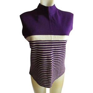 Vintage Women's Top 12 medium 1970's Purple Stripe Sleeveless Beeline Knit MOD M